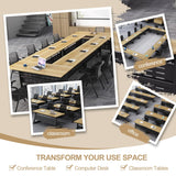 Conference Room Table, 14FT Large Folding Conference Table for 10-18 People, Training Tables with Caster Wheels, Business Style Wooden Meeting Seminar Table with Strong Metal Frame, Flip Top Junpllvic