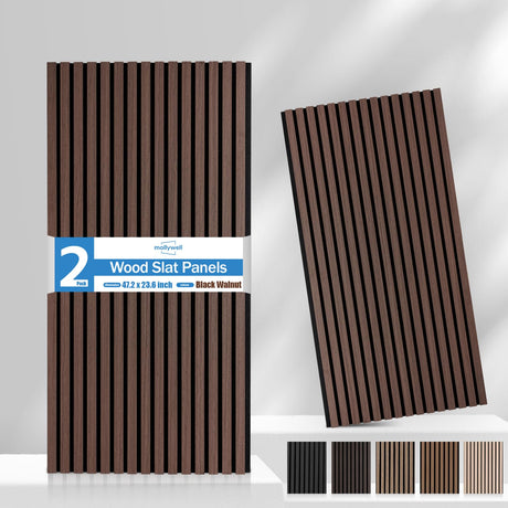 Mollywell Wood Panels for Wall, Time-Saving Installation, Versatile Wood Slat Wall Decor, Enhanced Acoustic & Sound Proof Fluted Design for Home and Office, 2 Pcs Dark Walnut, 47.2×23.6 Inch Mollywell