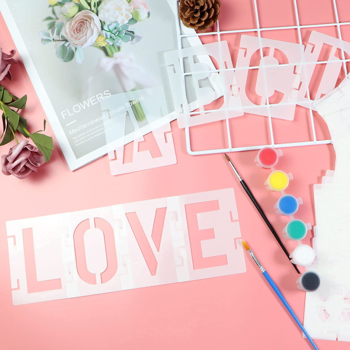 2 Inch Letter Stencils Symbol Numbers Craft Stencils, 42 Pcs Reusable Alphabet Templates Interlocking Stencil Kit for Painting on Wood, Wall, Fabric, Rock, Sign, DIY Art Projects YEAJON