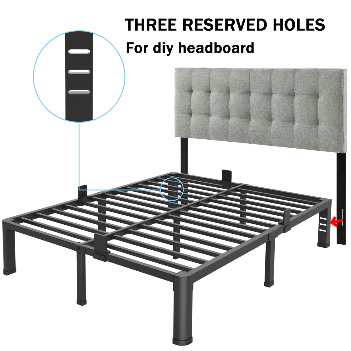 FUIOBYVV 10 Inch King Bed Frame with Rounded Corner and Headboard Hole Mattress Retainers 3500 LBS Metal Heavy Duty Steel Slats Support No Box Spring Needed Platform Noise Free Easy Assembly FUIOBYVV