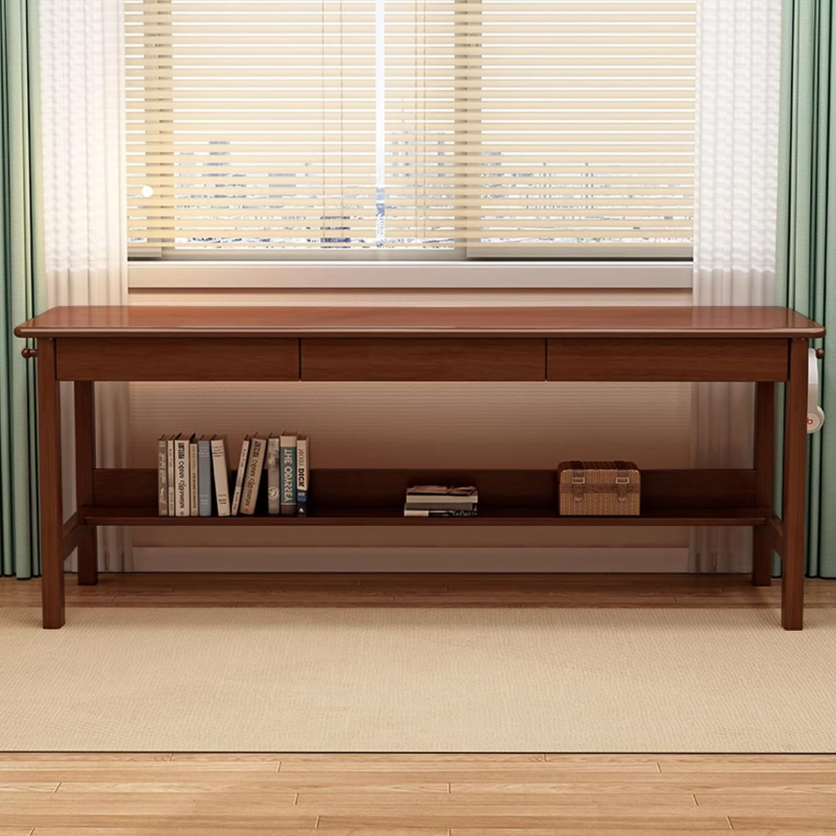 Ytaoka 70.86" Long Solid Wood Desk with 3 Drawers Home Office Computer Desk Mid Century Modern Desk Large Study Writing Desk Simple Wooden Desk Walnut Real Wood Desk Study Table Workstation Ytaoka