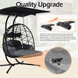 Double Egg Chair Outdoor with Stand & Adjustable Canopy, Extra Large 2 Person Patio Egg Chair with Leg Rests, Hanging Swing Chair with Thickened Cushion, Swinging Love Seat for Outdoor Patio (HQH) VIXLON