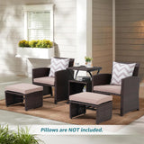 OC Orange-Casual 6 Piece Patio Wicker Furniture Set, Balcony All Weather Rattan Chair, with Space Saving Ottoman, Resin Nesting Coffee Table, Modern Design, Beige OC Orange-Casual