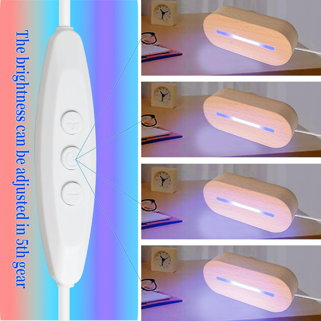 EATAKWARD 4 Pcs 5.9" Wood Rectangle Light Display Pedestal, Wooden LED Display Base Dimmable Colorful Lights Lamp Stand with USB Cable for Acrylic, Crystal, Night Light (Inner Slot, Oval base) EATAKWARD
