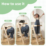 Foldable Toddler Tower 95% Preassembled Kitchen Stool Helper Folding Step Stool for Kids Montessori Toddler Standing Tower with 3 Adjustable Height Helper Tower for Kitchen Counter Sink Natural SHWWQUE