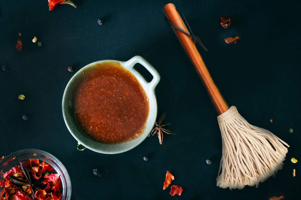 12" BBQ Sauce Basting Mops & Brushes for Roasting or Grilling, Apply Barbeque, Marinade or Glazing, Cotton Fiber Head and Hardwood Handle, Dish Mop Style, Perfect for Cooking or Cleaning - Pack of 3 TOPULORS