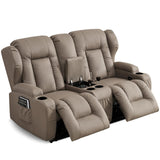 SAMERY 65.5" RV Loveseat Recliner Double Recliner RV Sofa & Console | Wall Hugger Loveseat Reclining RV | RV Theater Seats | RV Couch | RV Home Theater Seating Furniture (Fabric Khaki) SAMERY