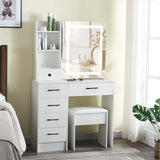 JBLCC Vanity Desk with Lighted Mirror, Large Makeup Vanity with Sliding Mirror, Storage Drawer & Chair, White Vanity Set Dressing Table for Bedroom (QW56LED) JBLCC