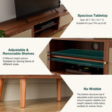 ZttRiee TV Stand for TVs up to 65'', Entertainment Center with Rattan Door, Shelves & 2 Cabinets, Long Boho Media TV Console for Living Room, Walnut ZttRiee