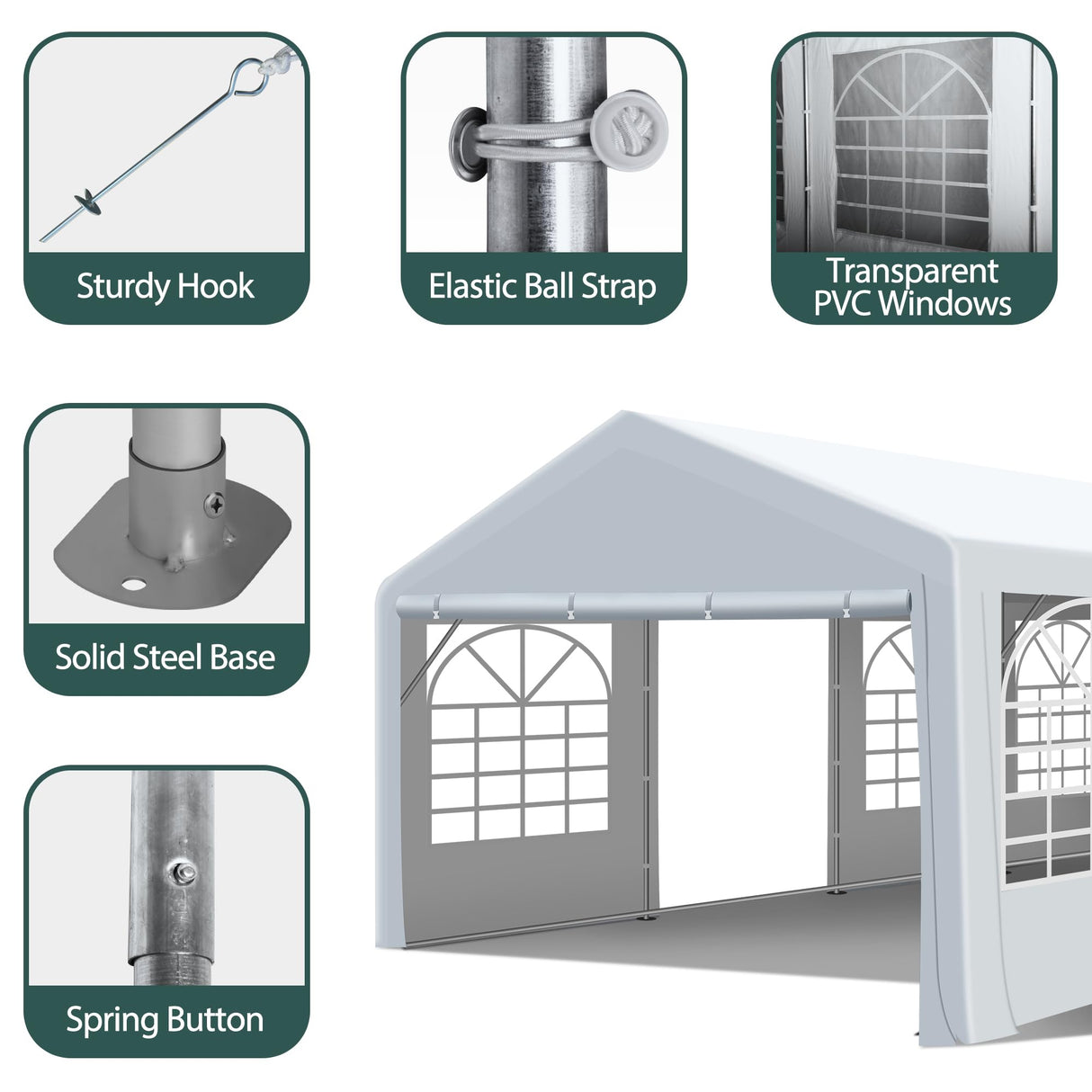 QZEN 20'x40' Party Tent Canopy, Heavy Duty Wedding Tent with Removable Sidewall & 4 Sand Bags, Outdoor Event Tent for Wedding, Birthday Party (20' x 40') QZEN