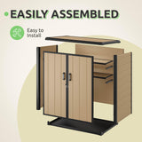 GOOBED Outdoor Storage Shed with 2 Adjustable Shelves, 49 Cu Ft Waterproof Vertical Garden Tool Shed with Lockable Door, Plastic Tall Tool Cabinet for Backyard Garden Patio Lawn, Brown GOOBED