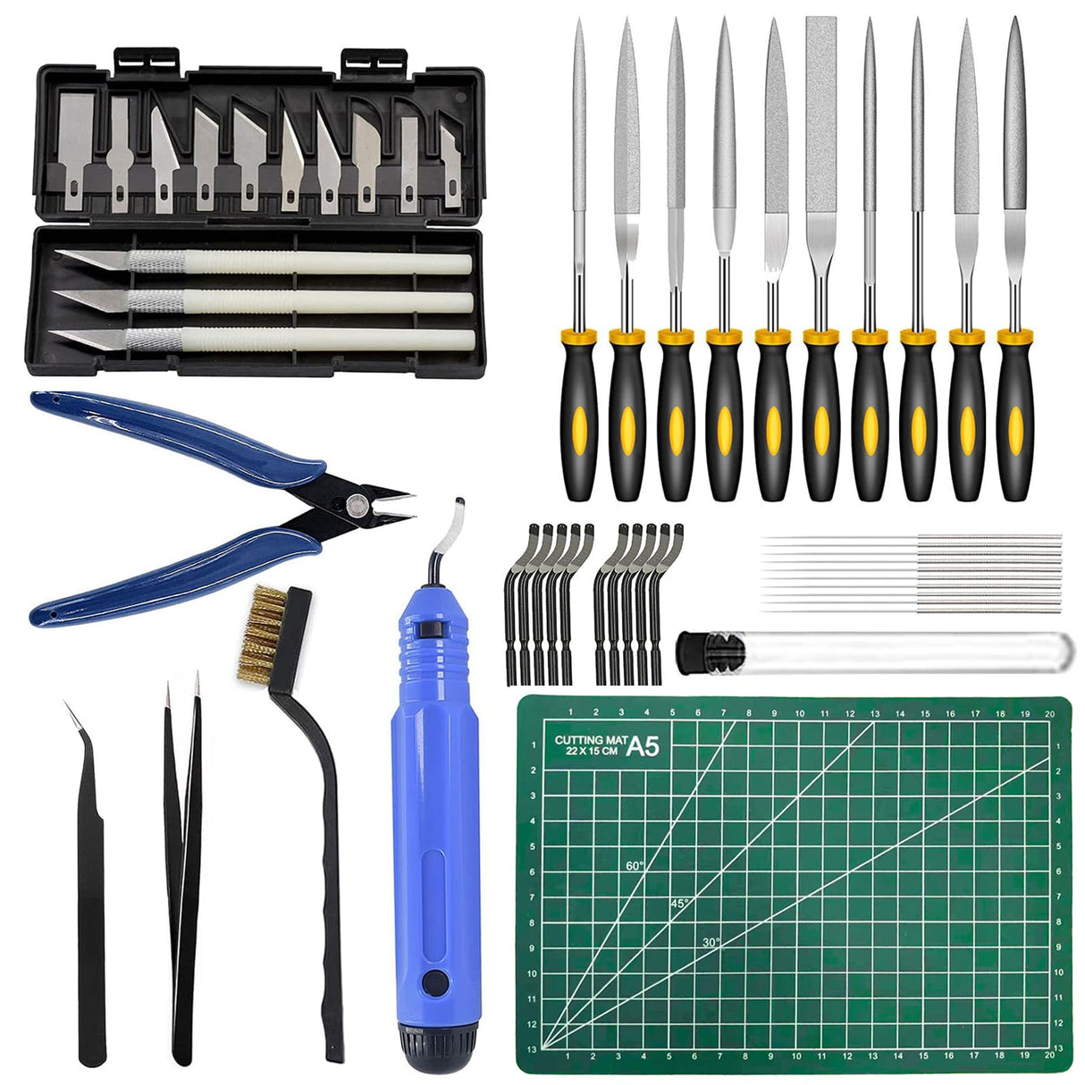 49Pcs 3D Printer Accessories Kit, 3D Printing Tools Set Includes Nozzle Cleaning Kit, Deburring Tools, Needle Files, Removal Tools, Craft Knife, Tweezers, Cutting Mat for 3D Prints Finishing Lankki