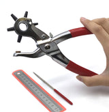 Adorox Heavy Duty Belt Hole Puncher for Leather – 6 Size Revolving Leather Hole Punch Tool with Ruler & Deburring File, Perfect for Belts, Straps, DIY Leathercraft, and Repair Adorox