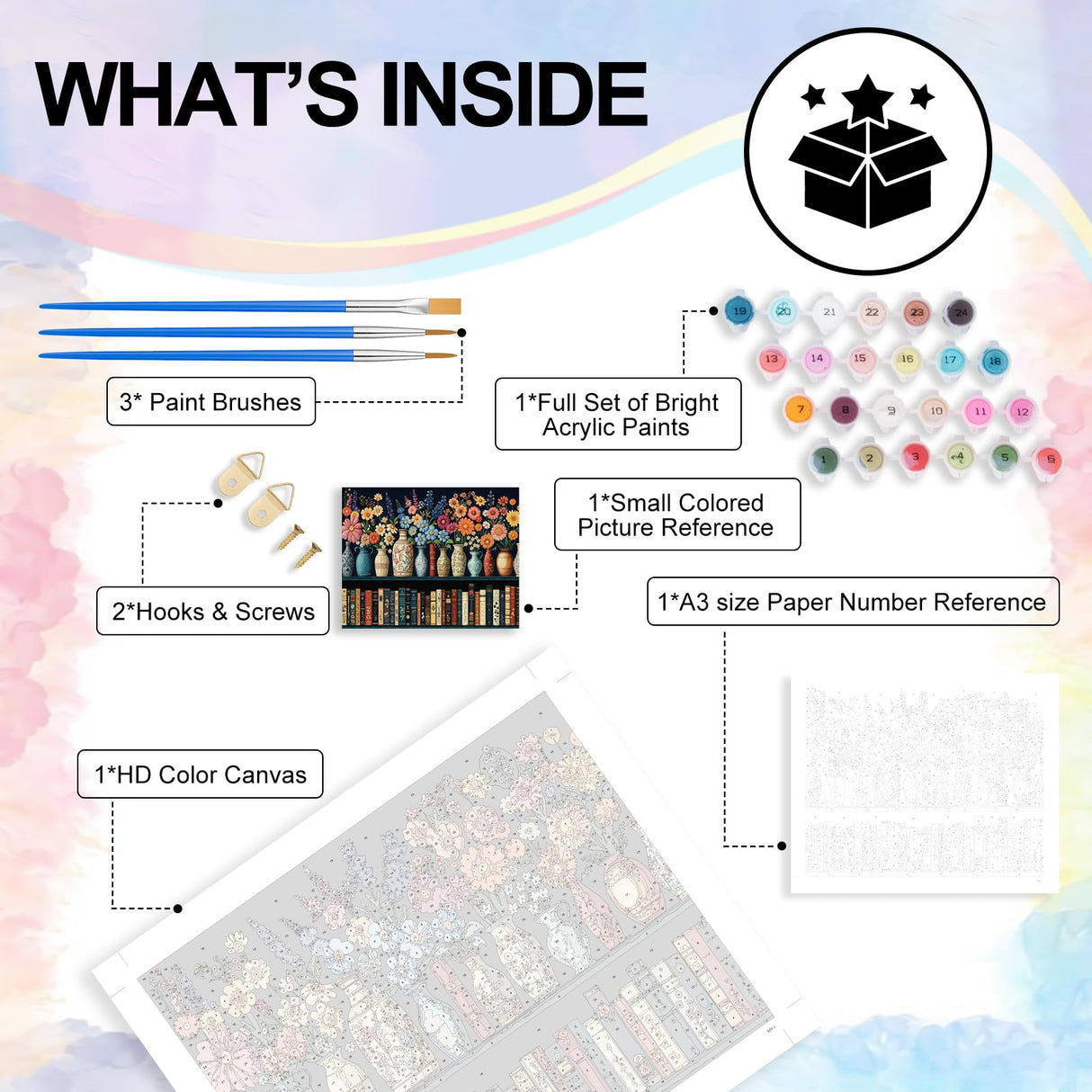 Yezavesu Bookshelf Paint by Numbers Kit for Adults Beginner, Book Adult Paint by Number Kits on Canvas Without Frame, DIY Acrylic Flowers Painting by Numbers for Home Wall Decor Gift 16x20 Inch Yezavesu