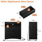 Memobarco Nightstand with Charging Station and LED Light,Modern Nightstand with USB Ports and Outlets,Wooden Bedside Tables with 2 Storage Drawers,Small Dresser for Bedroom Small Space,Black Memobarco