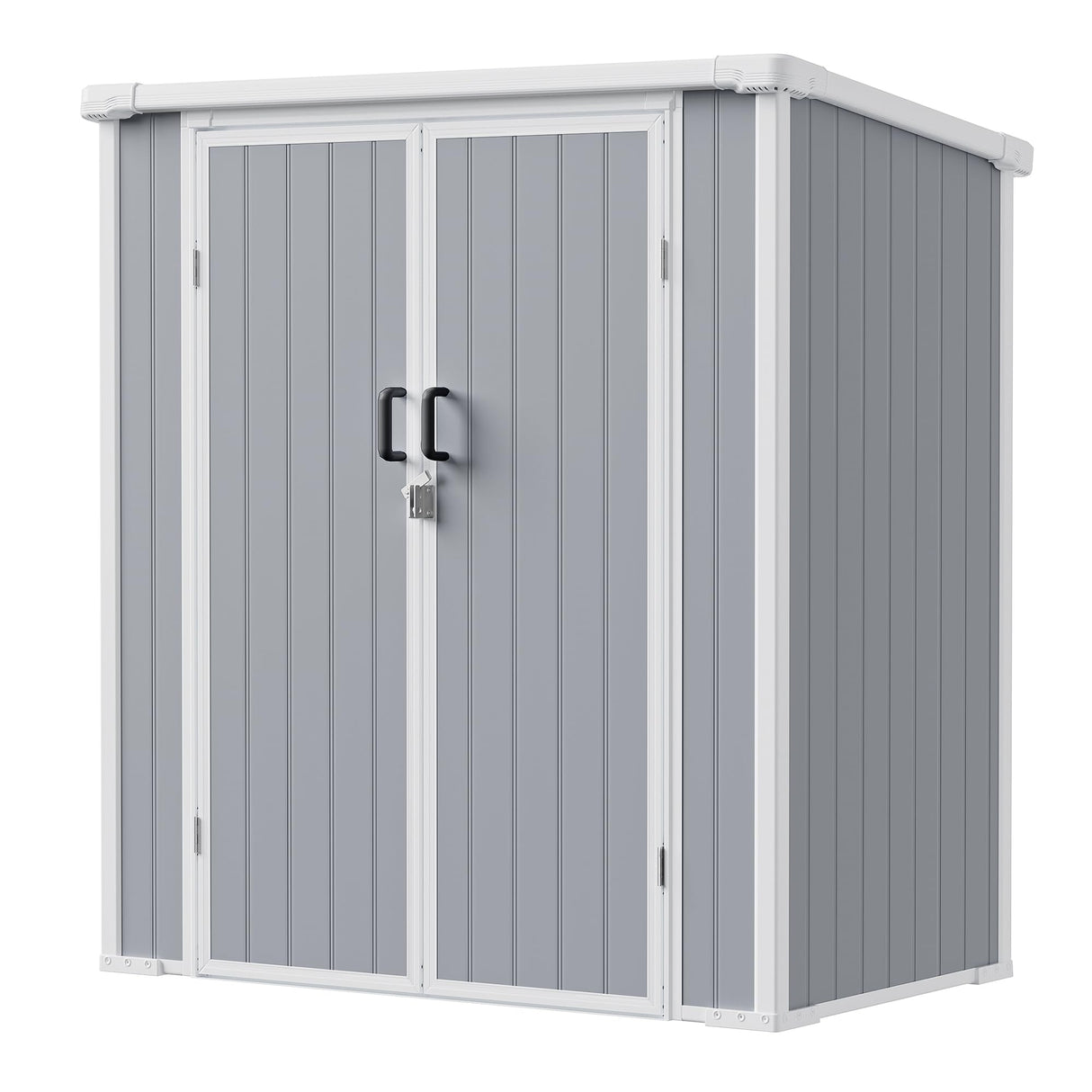 NOVIRE 5x3 Resin Garden Sheds & Outdoor Storage on Clearance, Weather-Resistant Plastic Shed with Floor and Lockable Door for Garden Tools, Lawn Mower, Bike, Backyard Organization, Aritic Light Grey NOVIRE