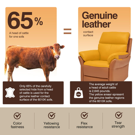 AIRSKY Genuine Leather Recliner Chair, Top Grain Leather, Italian Water-Washing Process, Wall Hugger Recliner Chair, for Living Room, Theater Seating, Bedroom. R1, Orangish Yellow AIRSKY