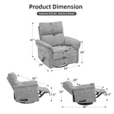 Rhevoy Oversized Glider Rocker Recliner, 26" Extra Wide 360° Swivel Nursery Recliner with Adjustable Headrest, Chenille Rocking Nursery Chair with Overstuffed Armrest, Lumbar Support, Light Grey Rhevoy