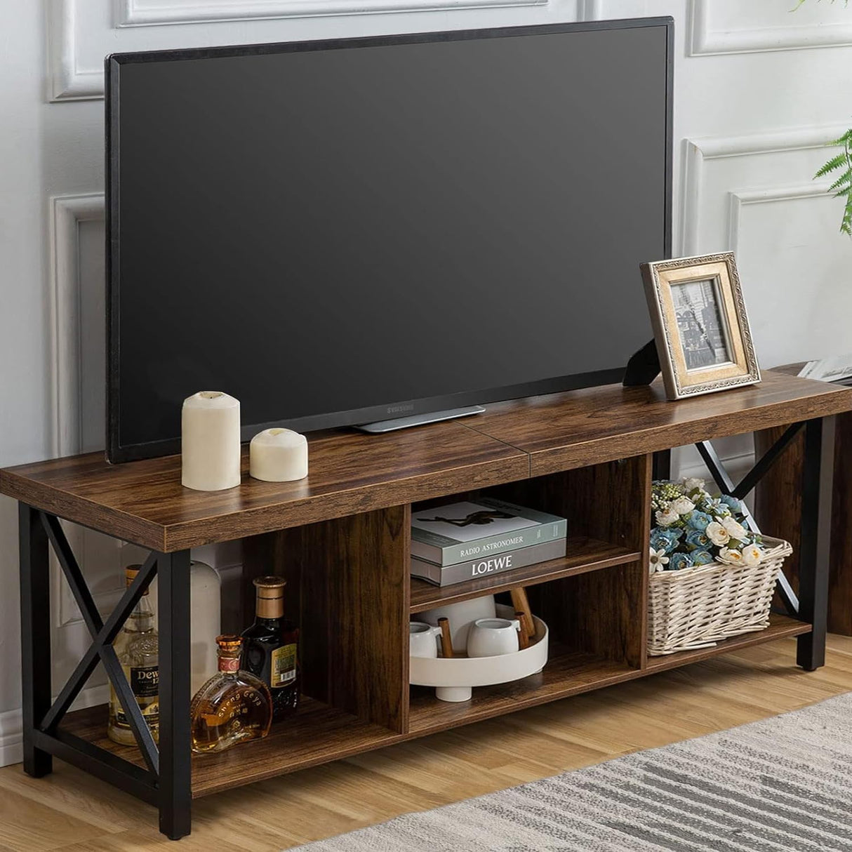 GAZHOME TV Stand for TV up to 65 Inches, TV Cabinet with Open Storage, TV Console Unit with Shelving for Living Room, Entertainment Room, Rustic Brown GAZHOME
