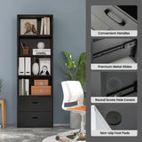 Tangkula 4 Shelf Bookcase with 2 Drawers, 74 Inch 4 Tiers Tall Open Bookshelf with 2 Slide-Out Drawers, Anti-toppling Device, Freestanding Wood Storage Shelf for Home Office (Black, 74" H) Tangkula