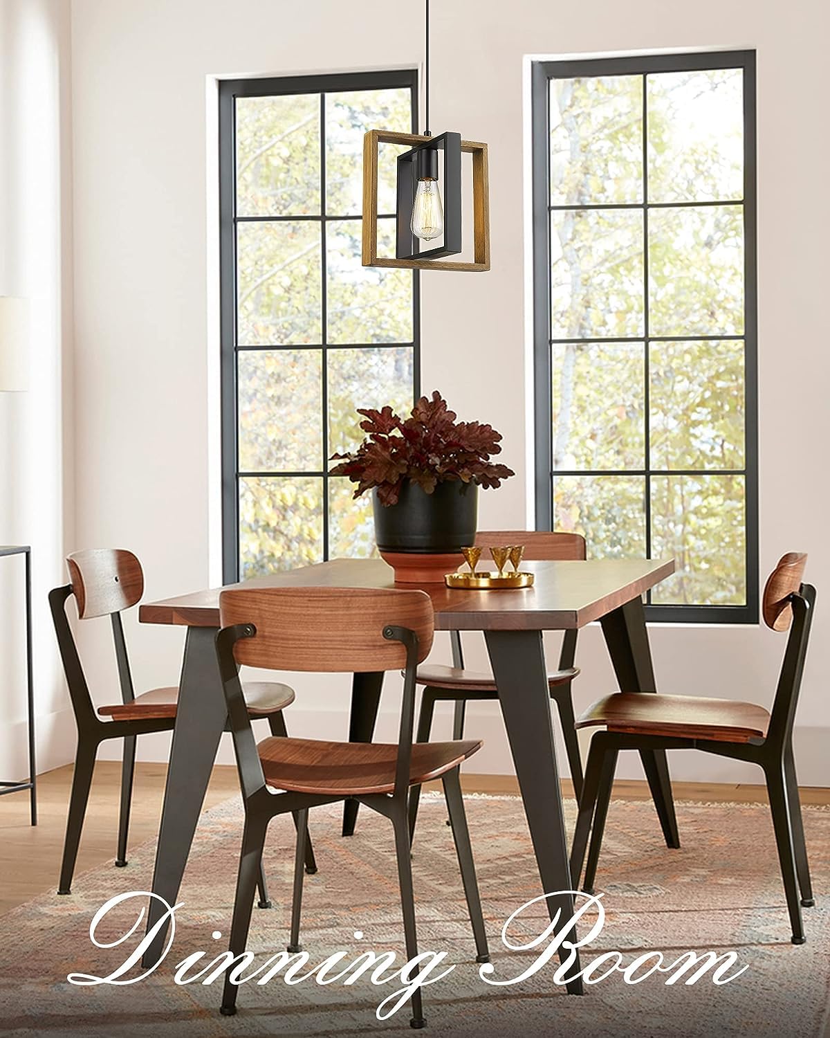 CAFULAM Black Pendant Lighting Modern Pendant Light, Adjustable Pendant Light Fixture,Pendant Lights Kitchen IslandLight (2 Packs Wood+Metal Pendant Light) CAFULAM