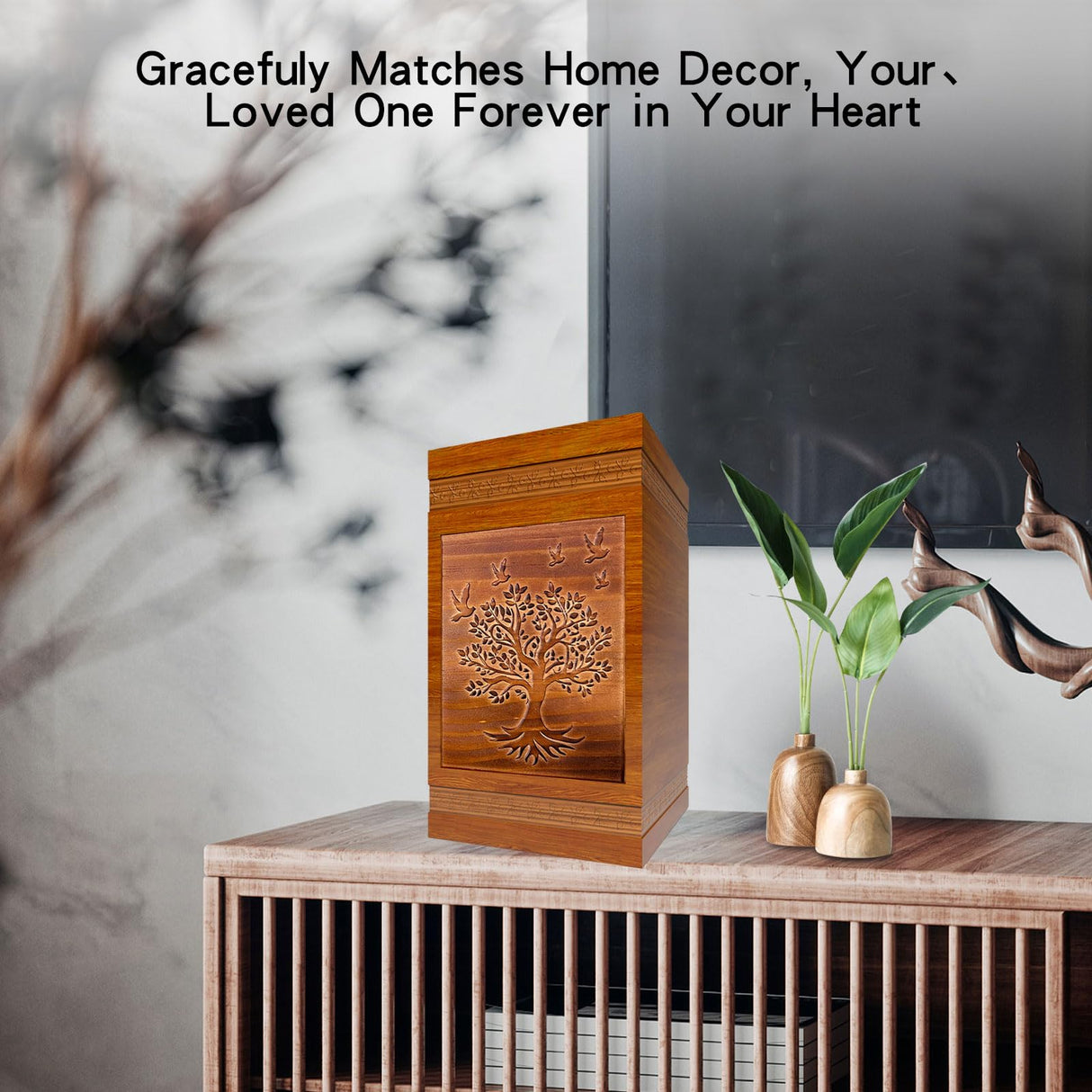 Vocpy Handmade Solid Wooden Urn, Urns for Human Ashes Adult Male or Female, 250lbs Engraved Tree of Life Cremation Urns Box(Tree of Life) Vocpy