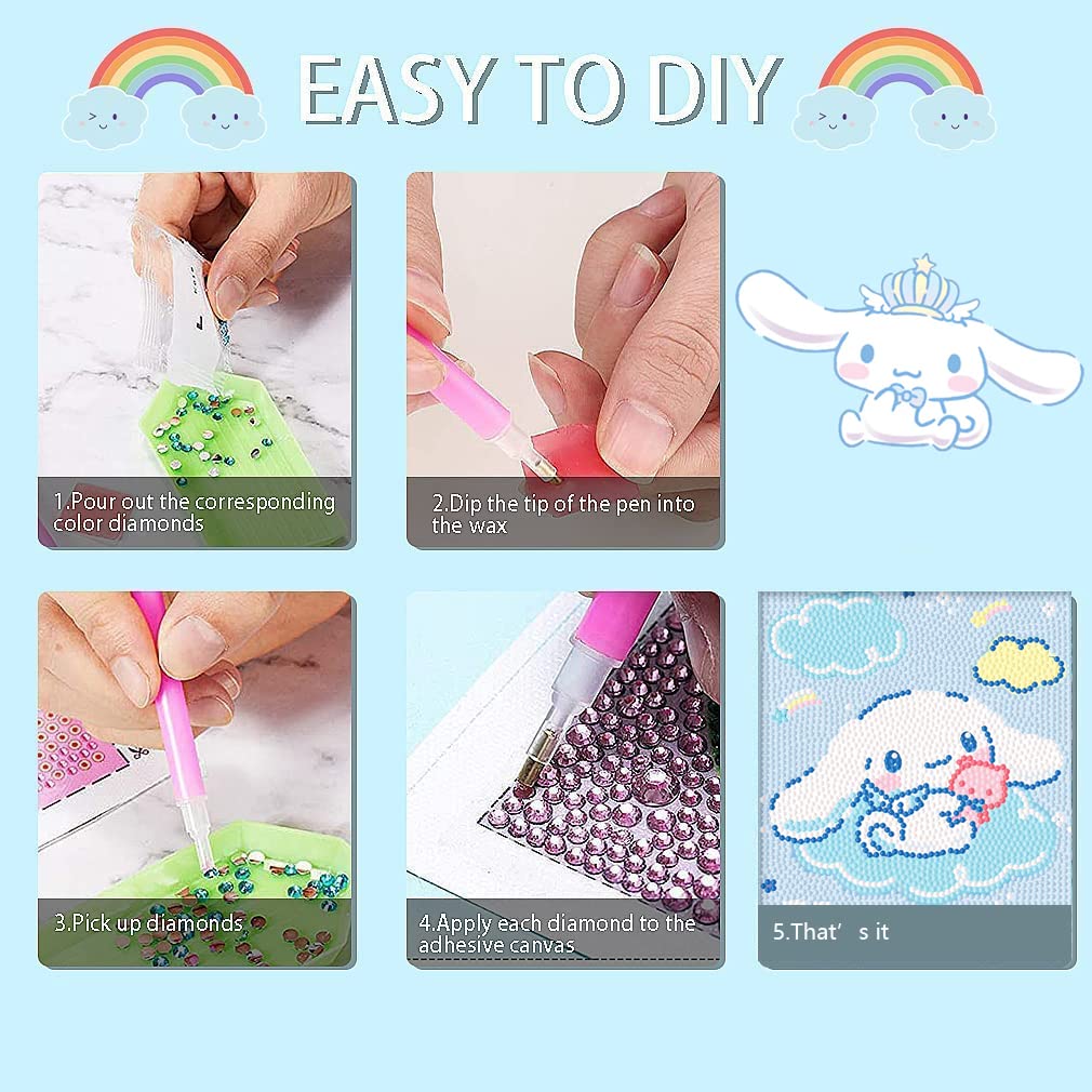 PERFECTSIGHT Cute 5D Diamond Art Kits with Wooden Frame, Kawaii DIY Painting Art for Adults Teen, Diamond Arts and Crafts Sets, Big Gem Full Drill Diamond Dots for Women Beginners (Big Ear) PERFECTSIGHT