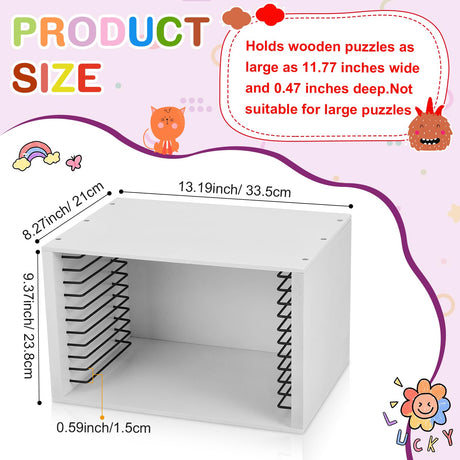 Sintuff Puzzle Holder Rack Wooden Jigsaw Organizer Layered Puzzle Storage Box Shelf Storage Case Holds 12 Puzzles for Craft Collection Lovers Accessories Sintuff