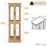 CKEASEAN Curio Cabinet 71" Lighted Glass Display Case, Wooden Wine Bar Cabinet with 6 Adjustable Shelves, Tempered Glass Doors, Light Bulb Included, Rack for Living Room Liquor Storage (Light Oak) CKEASEAN