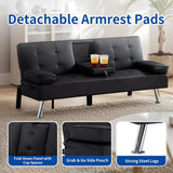 Futon Sofa Bed Convertible Loveseat Sleeper Couch Modern PU Leather Upholstery Folding Recliner Sofá, Small 2 Seaters Futon Sofa&Couch, Accent Couches with Cup Holders for Living Room Osparple