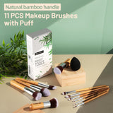 BS-MALL Makeup Brush Set 11Pcs Bamboo Synthetic Kabuki Brush Set Foundation Powder Blending Concealer Eye shadows Blush Cosmetics Brushes with Organizer Bag & Makeup Sponge BS-MALL