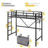 LIPIGE Loft Beds,Loft Bed Twin with Built-in Power Outlet LED Lights,Clothing Hanger Space Saving,Storage Pouch,Heavy Duty Metal Safety Guard Rail for Kids Teens Adults,No Box Spring Needed,Black LIPIGE