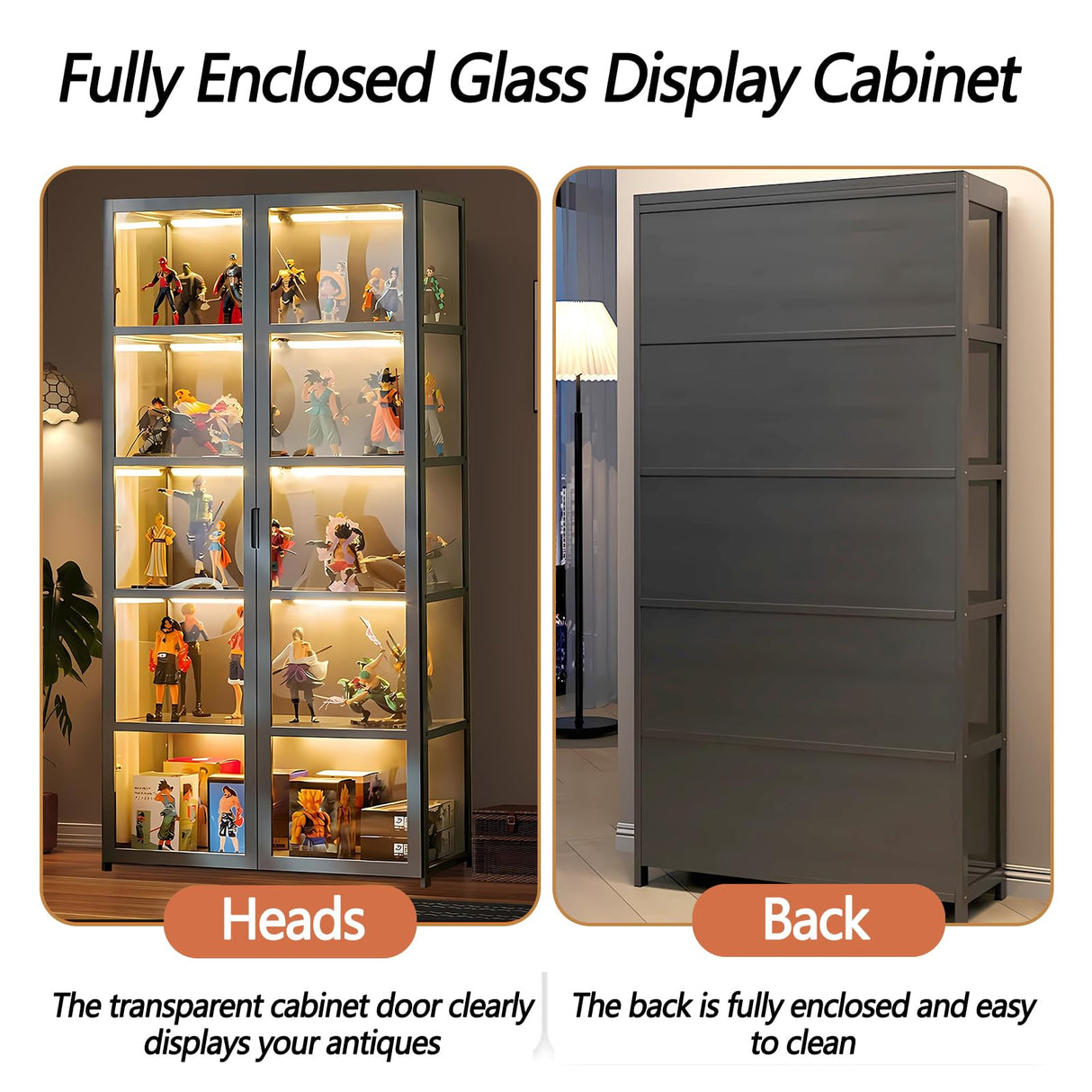 TVMCNA 67" Display Cabinet, Curio Display Cabinet with Door and 4 Adjustable Shelves, Large Capacity Storage Cabinet Collectibles Toy Display Case for Living Room TVMCNA