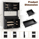 Grepatio 71" Kitchen Pantry Cabinet, Pantry Cabinet with Charging Station, Storage Cabinets with Door, Adjustable Shelves and Hooks, Farmhouse Kitchen Hutch for Dining Room, Living Room (Black) Grepatio