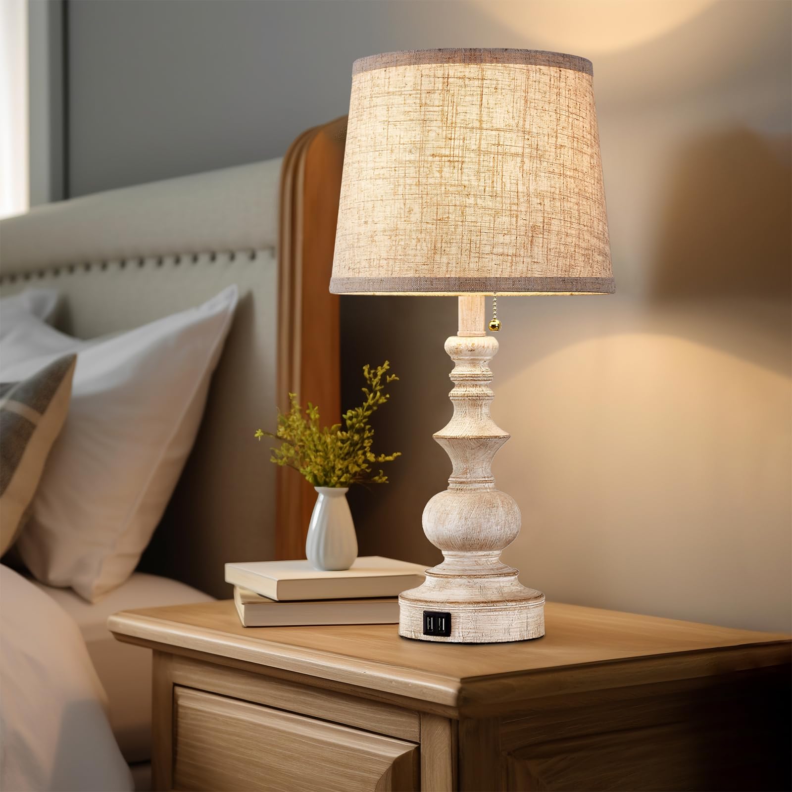 Drawealth Table Lamps for Bedrooms Set of 2 Farmhouse Bedside Lamps for Nightstand with USB Charging Ports Traditional Side Table Lamps for Living - WoodArtSupply