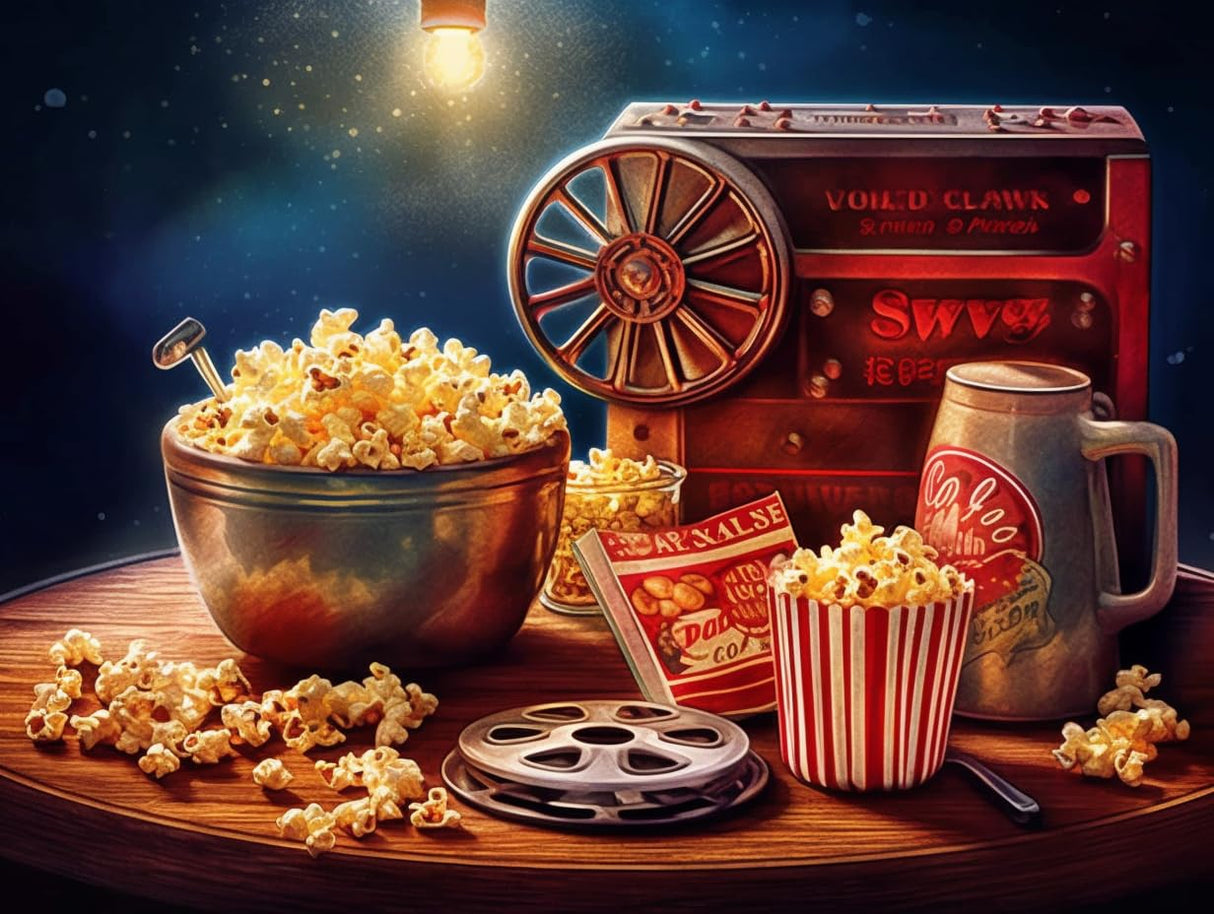 DIY 5D Diamond Art Kits Painting for Adults Theater Movie Night Sign Movie Film Reels Popcorn Lamplight for Home Wall Decor 11.7x15.8inches/30x40cm WoodArtSupply