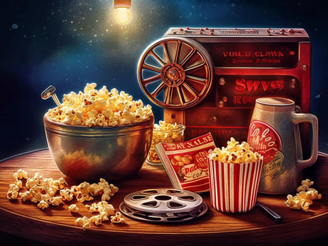 DIY 5D Diamond Art Kits Painting for Adults Theater Movie Night Sign Movie Film Reels Popcorn Lamplight for Home Wall Decor 11.7x15.8inches/30x40cm WoodArtSupply