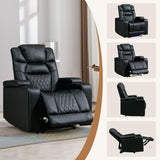Power Home Theater Seating, Electric Recliner Sofa with LED Light, 23" Spacious Seat, Overstuffed Backrest, USB Ports and 2 Cup Holders, Faux Leather Recliner Chair for Movie Room, Black Bonzy Home