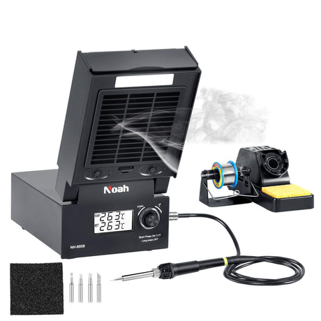 Soldering Iron Station with Fume Extractor, 80W Soldering Station, 60W Soldering Iron, Smoke Absorber, Solder Wire, LED Lighting, Fast Heating, Auto Sleep Soldering Station, LCD Digital Display Noah
