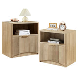 Evermagin Fluted Nightstand Set of 2, Natural Oak Bedside Table with Drawer and Storage, Wood Night Stand Mid Century Modern, Large End Table for Bedroom Evermagin