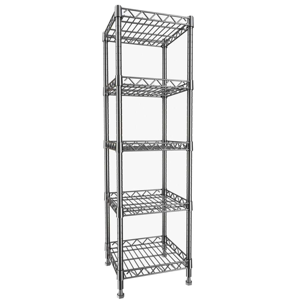 GIOTORENT 5 Tier Standing Shelving Metal Units, Adjustable Height Wire Shelf Display Rack for Laundry Bathroom Kitchen 11.8 W x 11.8 D x 50 H (5-Tier, Black) GIOTORENT