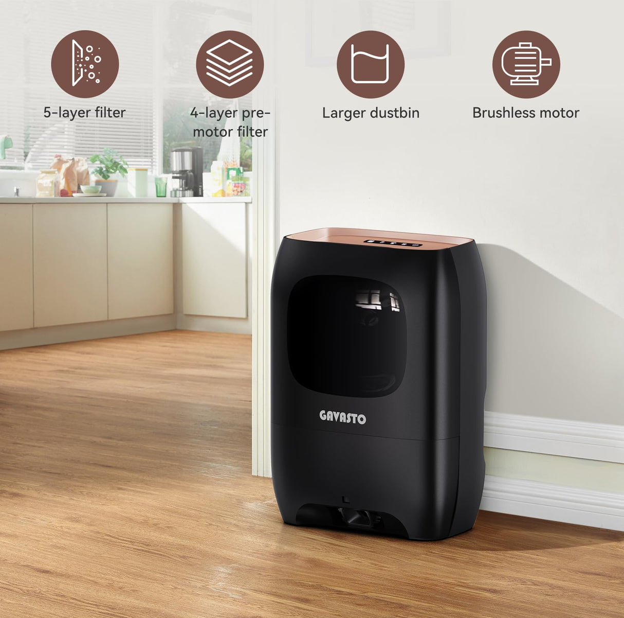 GAVASTO Pro Touchless Vacuum Automatic Dustpan - Ultra Fast & Powerful - Great for Sweeping Salon Pet Hair Food Dirt Kitchen, Canister Vacuum Cleaner Trash Can, Bagless, Auto Sensors, 1500 Watt-Black GAVASTO