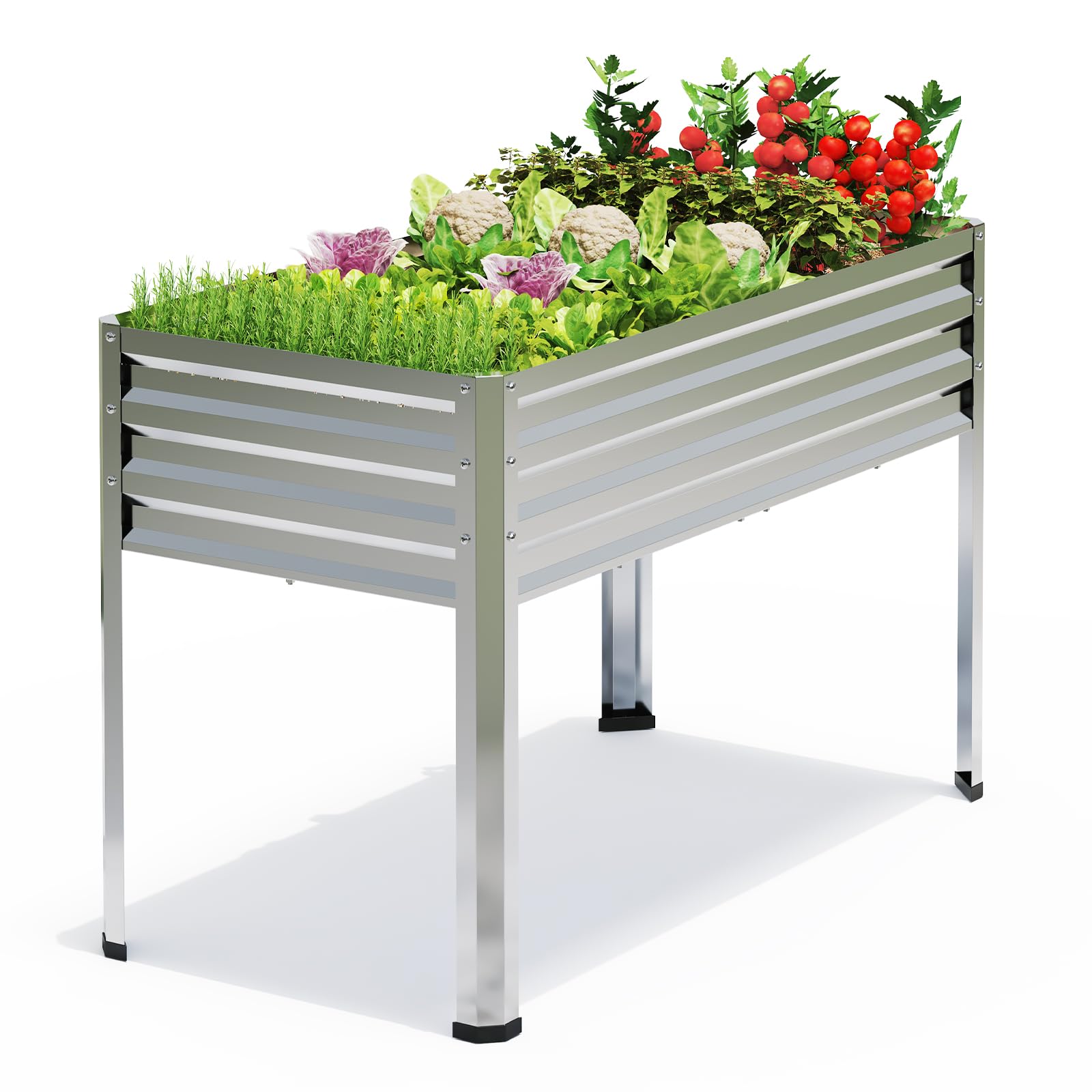 FOYUEE Galvanized Raised Garden Bed with Legs Outdoor Elevated Planter Box Stand Up Metal Flower Beds for Patio Vegetable Herb - WoodArtSupply