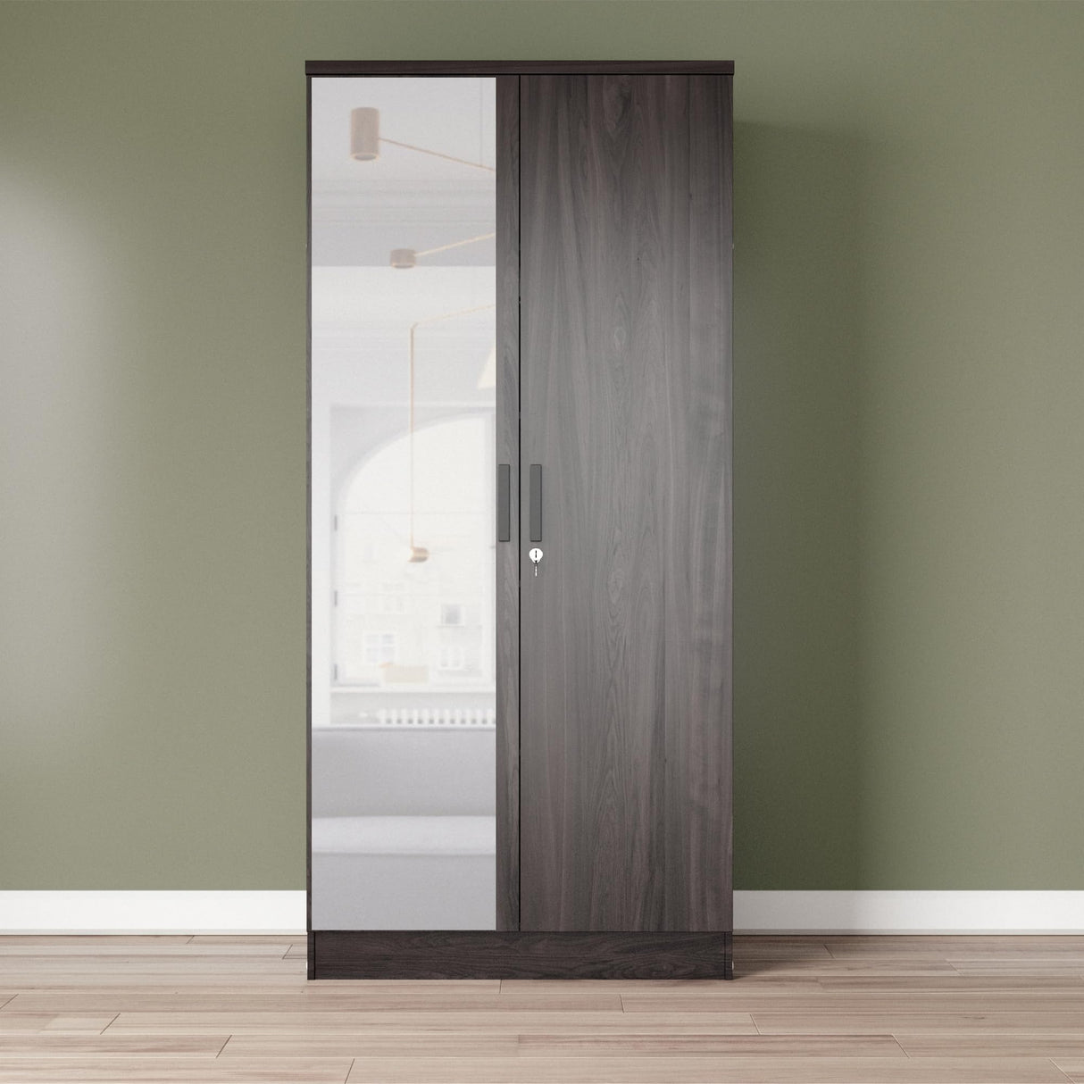 Better Home Products Harmony Two Door Armoire Wardrobe with Mirror in Tobacco Better Home Products