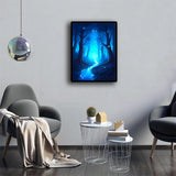 KAYEIUU 5D Blue Glow in The Dark Forest Diamond Painting Kits for Adults, DIY Landscape Diamond Art Kits, Round Full Drill Gem Arts and Crafts Kits, for Home Wall Decor Gifts 12x16 inch KAYEIUU