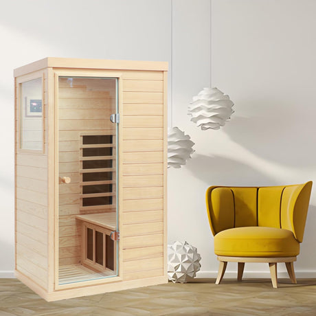 LTCCDSS Infrared Sauna, 1 Person Far Infrared Sauna for Home, with 1050W Indoor Sauna, Low EMF Heaters, 2 Bluetooth Speakers, 1 LED Reading Lamp Hemlock Wood Sauna Room Left Door LTCCDSS