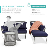 Best Choice Products Outdoor Rope Woven Sectional Patio Furniture L-Shaped Conversation Sofa Set for Backyard, Porch w/Thick Cushions, Detachable Lounger, Side Table - Gray/Navy Best Choice Products