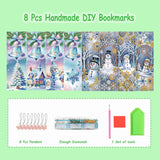 8 Pcs 5D Diamond Art Bookmarks for Reading Lovers, Handmade DIY Diamond Painting Book Marks with Tassels for DIY Making Beginners Adults Arts Craft Supplies (Snowman) JBTM24