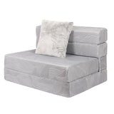 LOVMOC Tri Folding Sofa Mattress, High-Density Memory Foam Sofa Bed with a Fluffy Pillow, Futon Floor Couch Guest Bed, Twin Size, Grey LOVMOC