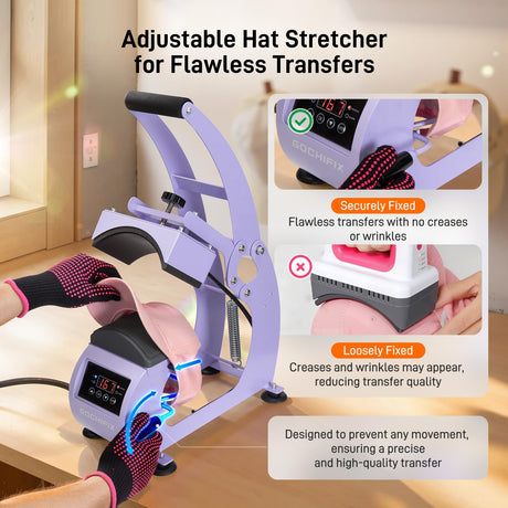 GOCHIFIX Heat Press, Precise Temp/Timer Control, 6.54"x3.84"Curved Heat Plate, 2 Hat Pad, Hat Stretcher, Safety Base, Glove, Hat Press Heat Machine for Caps, Sublimation, Vinyl, Heat Transfer GOCHIFIX
